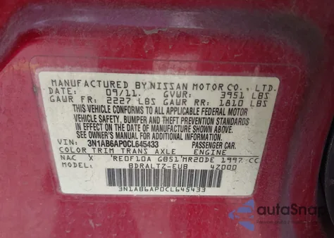 2012 Nissan Sentra 2.0 S z USA, uszkodzony, nr VIN 3N1AB6AP0CL645433